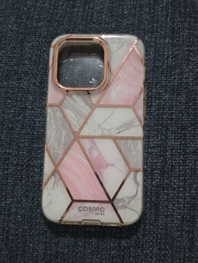 Pink Marble Geometric IPhone 13 Case with Rose Gold Trim